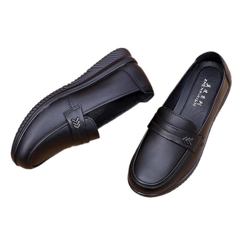 Hot Sale Middle-aged and Elderly Comfortable Round Head Soft Sole Women's Leather Shoes Genuine Leather Four-season Single Shoes 2025 Direct Sales
