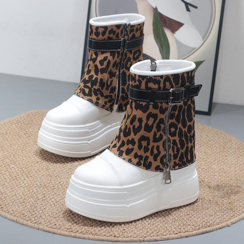 Fashion Shoes for Women New Mid-Calf Boots 10CM High Platform Modern Boots Belt Buckle Punk Shoes Female Zip Leather Motorcycle Boots