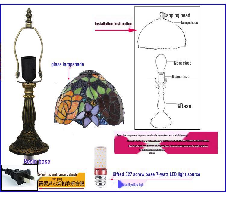 Tiffany Vintage Stained Glass Table Lamp for Bedside or Cafe