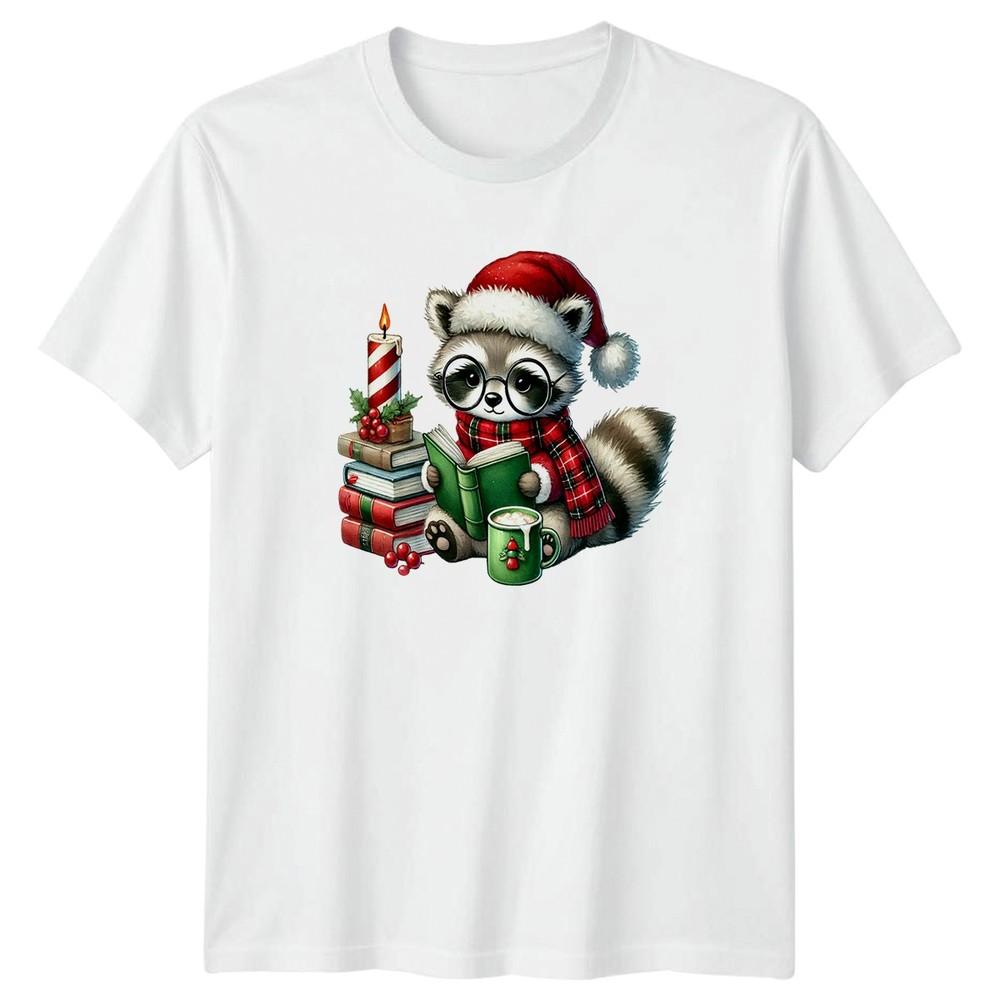 Raccoon Christmas Reading Holidays Unisexs TShirt Unisexs Tee Graphic Unisex Top S