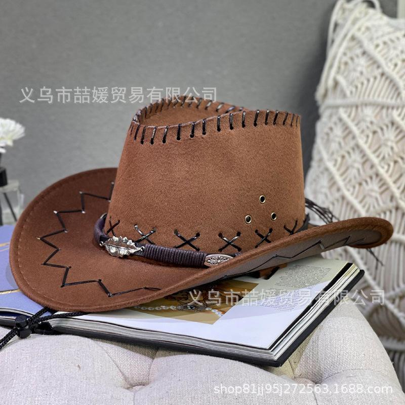 Leaf Rivet Belt Western Cowboy Hat Women's Spring and Summer Outdoor Travel Sunscreen Shade Mountaineering Men's and Women's Top Hats