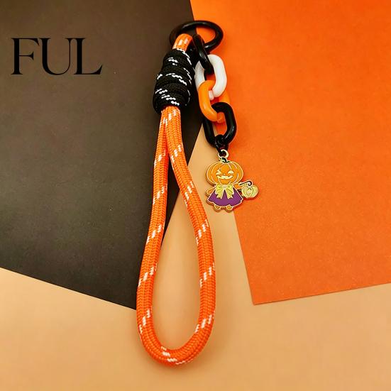 Pumpkin Keychain Pendant Halloween Braided Rope Pendant, Lanyard with Ghost Skeleton Charm, Backpacks Handbags Purse Hanging Decor, Party Favors Decor