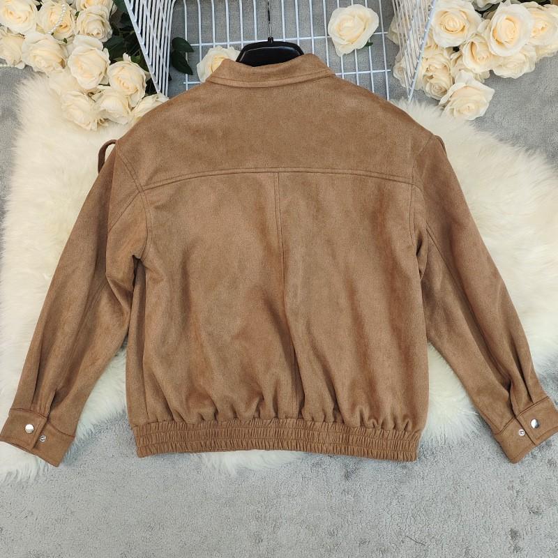 Womens Long Sleeve Faux Suede Blazer Coat Solid Color Loose Fit 2025