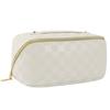Portable Checkerboard Pu Leather Handheld Travel Large Capacity Cosmetic Toiletry Storage Bag