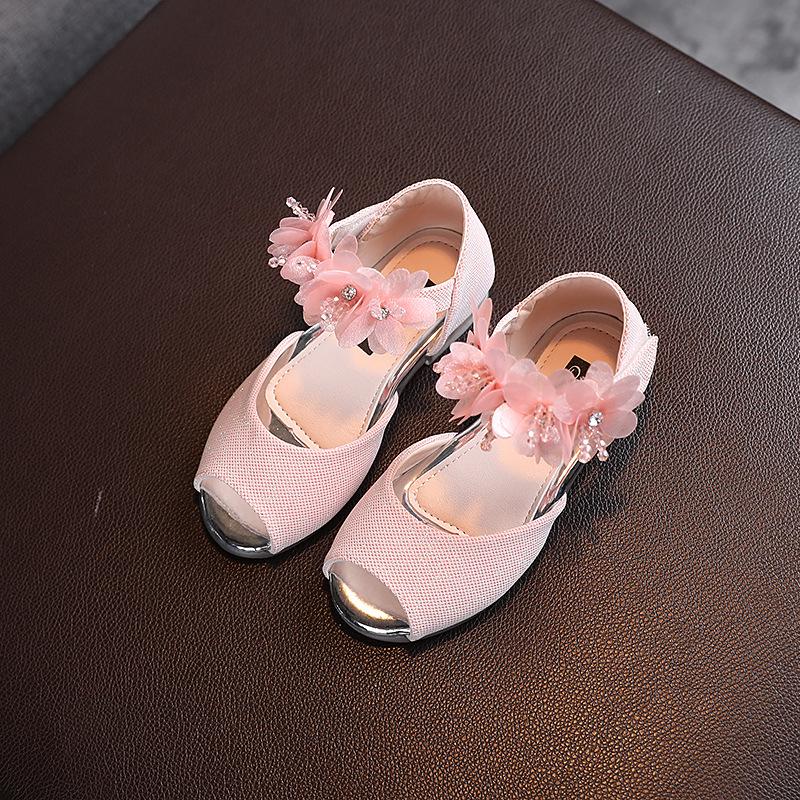 

Модные сандалии для девочек лето новые детские сандалии обувь для девочки-цветочницы детская обувь на мягкой подошве противоскользящие балетки для девочек 22insole 14cm розовый