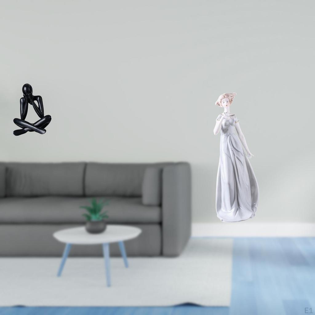 Modern Abstract Ceramic Girl Figurine Sculpture for Living Room Shelf Desktop Cabinet Bookshelf Home