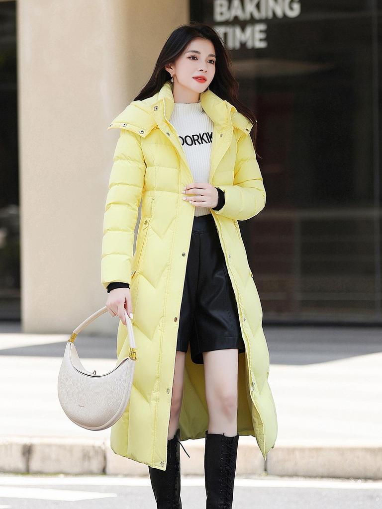 Women's 95% Duck Down Long Coat - 2025 Style Slim Fit, Waist-Cinching, Over-The-Knee, Thickened Winter Fashion Jacket