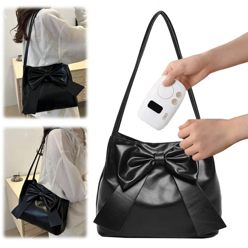 Bucket Bag PU Bow Shoulder Bag Solid Color Fashion Underarm Bag Simple INS Tote Bag  Children