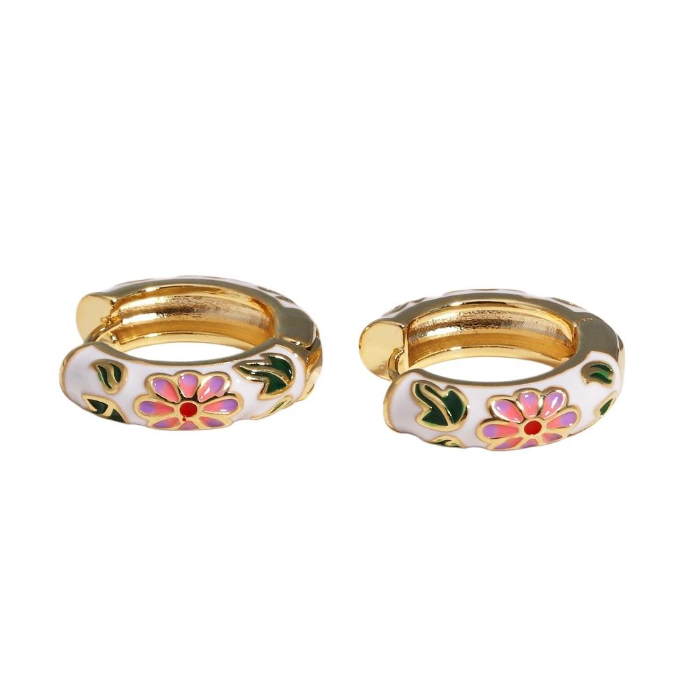 Traditional Flower Enamel Ear Rings Chinese Glaze Ear Jewelry Chinese Style Earrings  Jewelry
