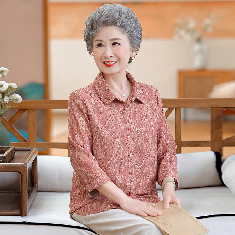 

Summer 2026 Three-Quarter Sleeve Shirts for Elderly Women - Lightweight Spring Top for Moms and Grandmothers 5XL (150-165 lbs) рожевий