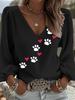 Retro Ethnic V-neck Women's Top - Lantern Sleeve Totem Print Loose and Slimming Long-sleeved Top - Bohemian Style