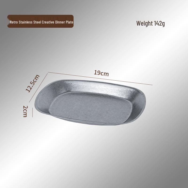 Vintage Stainless Steel Deep Dinner Plate for Snacks, Fried Chicken, and BBQ Outdoor Picnics