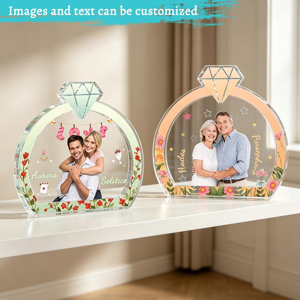 Personalized Acrylic Photo Ornaments, Romantic Diamond Ring Shape, Home Decor, Memorial & Couple Gifts