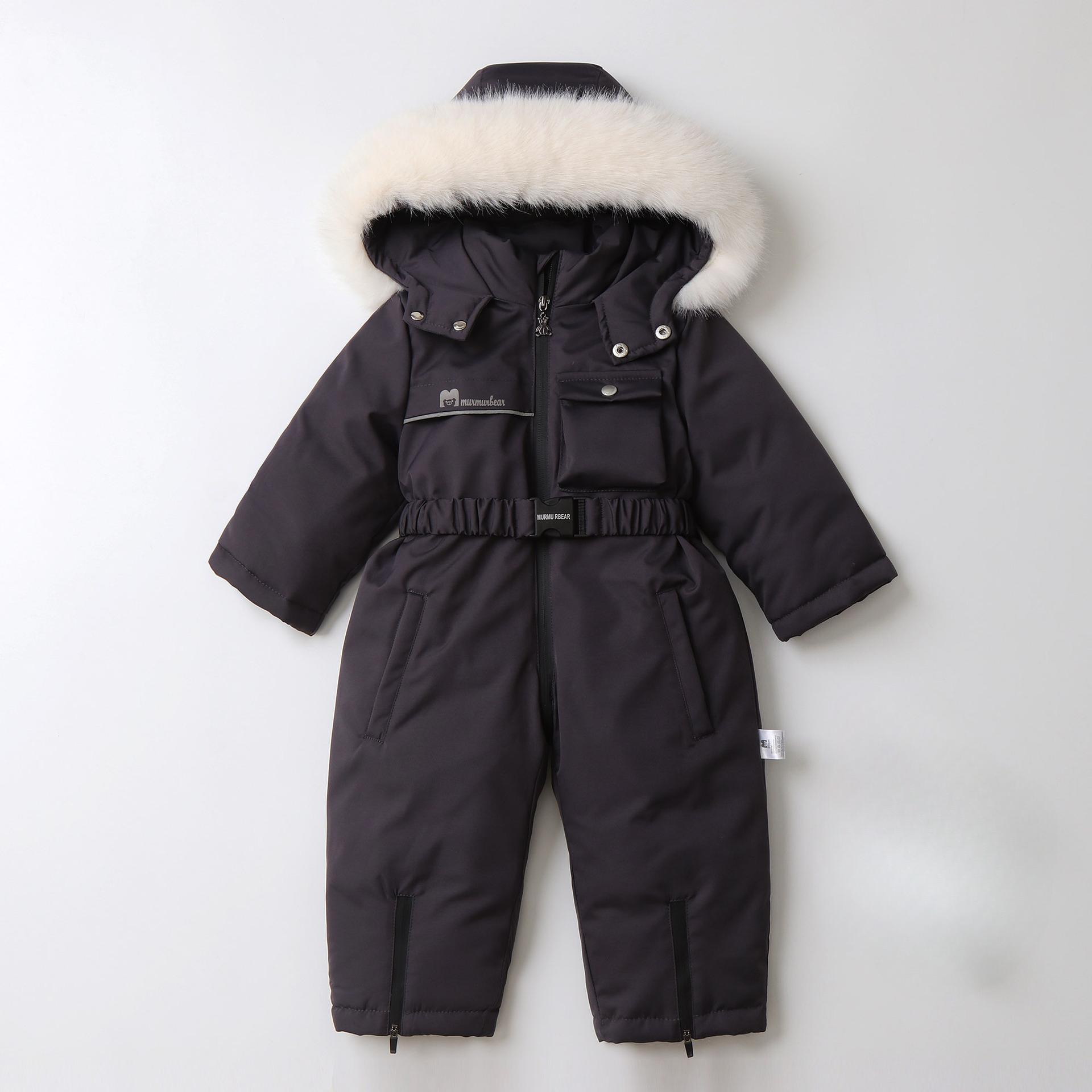 

Kids One Piece Snowsuit Grils Boys Snowsuits Colorful Ski Suits Winter Hooded Romper Jumpsuits Toddler Outdoor Jacket Coat Children Snow Suits Outfits 120cm темно-сірий