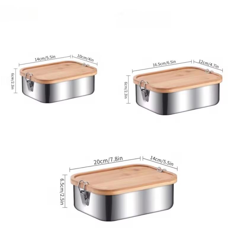 Japanese-Style Lunch Box Made of 304 Stainless Steel with Eco-Friendly Bamboo Cover, Long-Lasting Food Storage Container