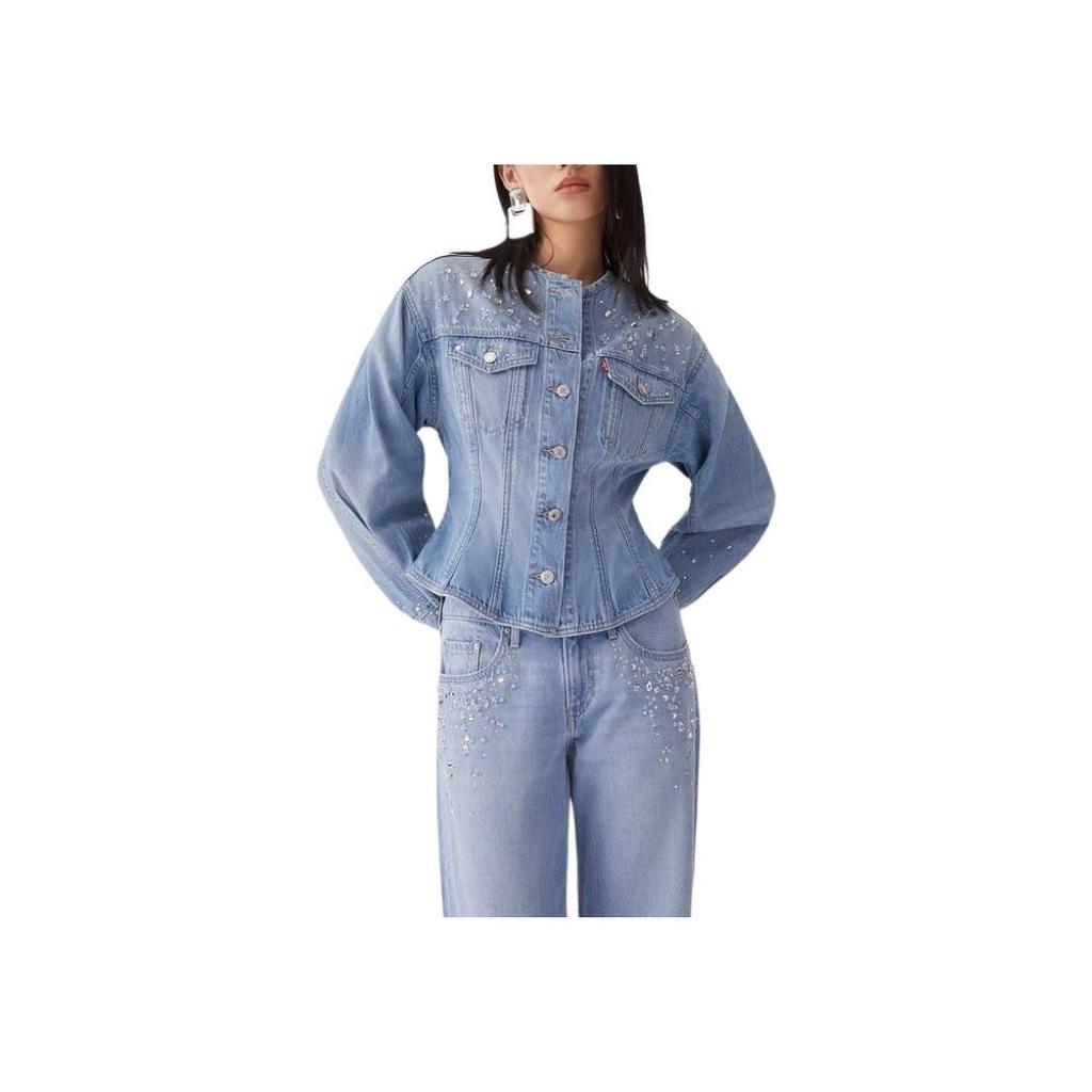 Levis Casual Comfortable Slim Fit Round Neck Long Sleeve Denim Jacket Women jackets Blue 003HO-0000