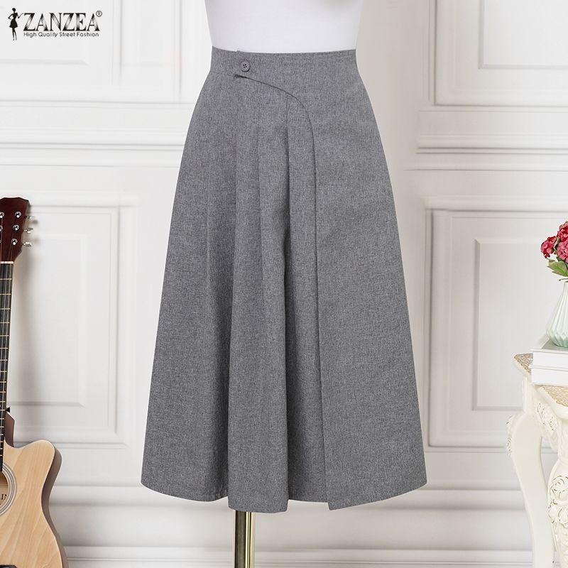 ZANZEA Women Elegant Casual Solid Color Loose Commute Midi Skirts