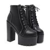 Moda 15CM Rosyjskie Gorące Wyprzedaże Damskie Buty Gruba Platforma Wysoki Obcas Damskie Botki Okrągły Nosek Sznurowane Zamek Motocyklowe Buty