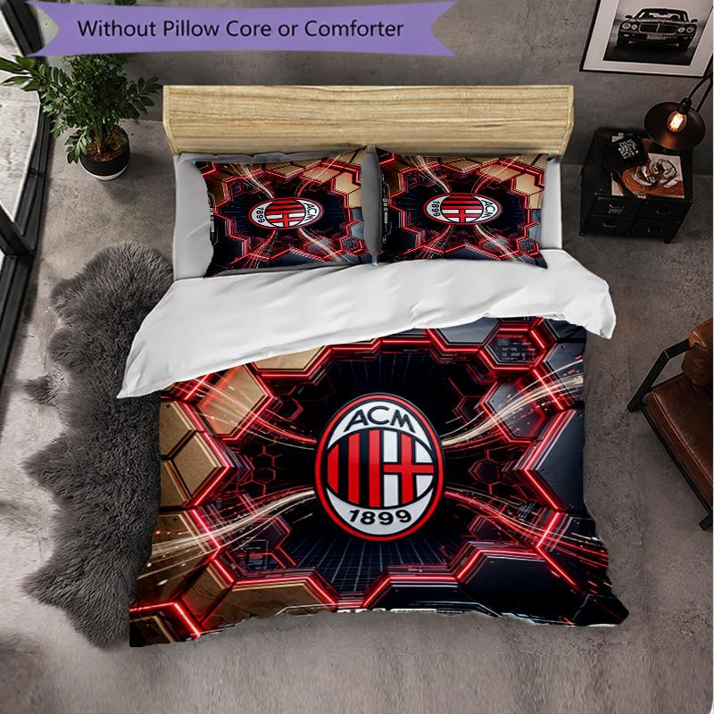 Set Lenzuola AC Milan Modello 3 Pezzi Morbida Copripiumino in Microfibra con Federe per Camera da Letto