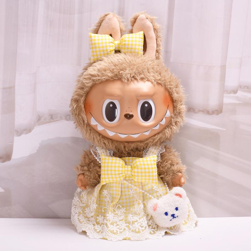 38cm Labubu Plush Doll Casual Outfit Set with Hat (Clothes Only)