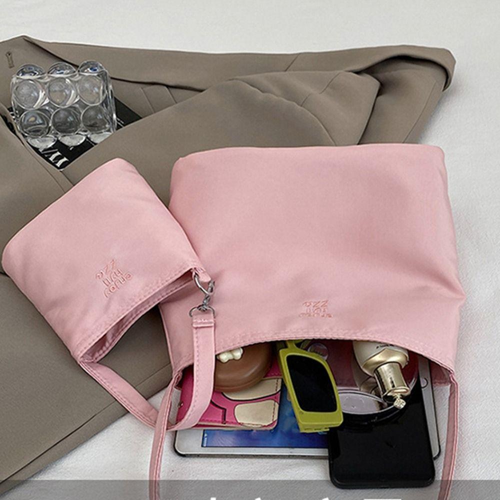 Handtasche Nylon Tragetasche Einfarbige Stoff Umhängetasche Mode Stickerei Buchstabe Unterarmtasche Mädchen