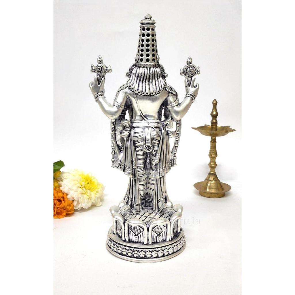 Lord Tirupati Balaji Silver Plated Matte Idol for Car Dashboard | Vishnu Ji Idol for Office Desk Venkateswara Swamy Murti for Home Decor