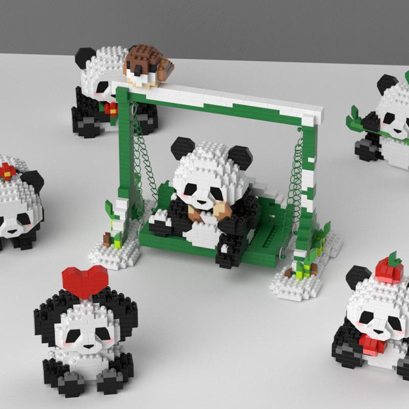 Mini Panda Model Yapı Taşları Huahua Sevimli Hayvan Tuğlaları Çocuklar için Eğitici Figürler İnşaat Süs Oyuncakları