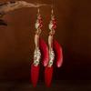 Bohemian Vintage Leaf Feather Earrings - Ethnic Style Long Chain Ear Hooks for Women