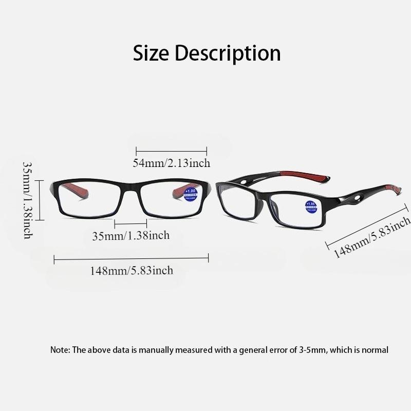 3/5PCS Sport Style Non-Prescription Reading Glasses Anti-Blue Light Rectangular Full Rim Eyewear PC Frame Material
