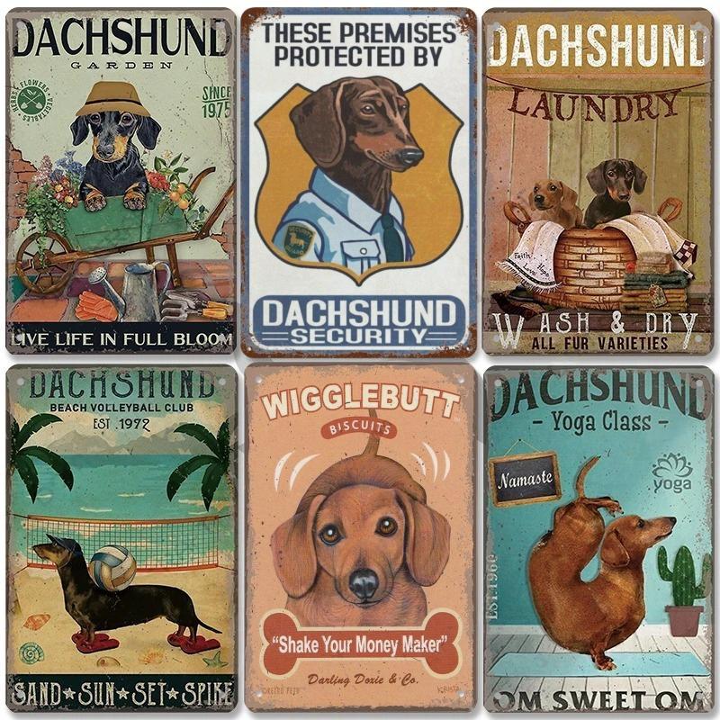 Pôster Vintage Cachorros Fofos de Estimação Placas de Metal de Estanho Dachshund Bulldog Placa de Metal Para Jardim Cafeteria Cozinha Decoração de Arte de Parede para Casa
