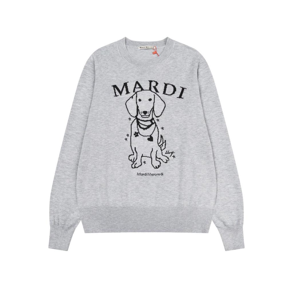 Korean Trendy Little Daisy Sausage Dog Knit Jacquard Round Neck Pure Cotton Sweater for Women