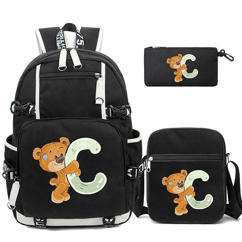 3Pcs/set Cute Little Bear 26 English Letters Bookbag Back To School Backpack Child Gift with Pencil Case Shoulder Bag Backpack