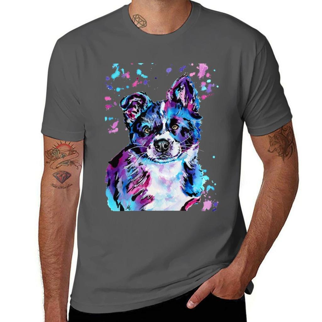 Colourful Border Collie Puppy TShirt Casual Pattern Print Tee Shirt