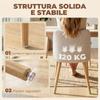 Set of 2 Dining Chairs in Linen-Effect Fabric and Rubberwood, Padded Seat, Curved Backrest, Cream