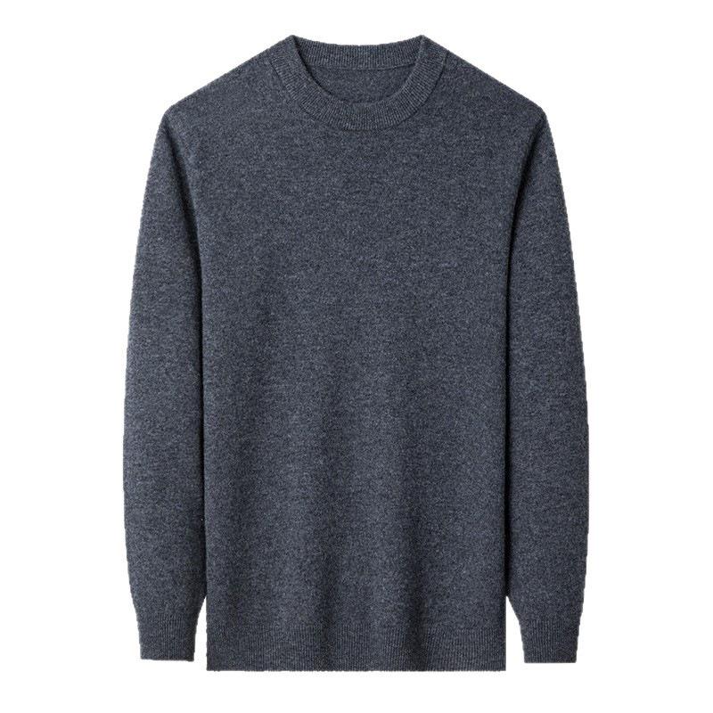 Men's Round Neck Machine Washable 100% Wool Sweater - Warm Knit Base Layer for Autumn/Winter 2025