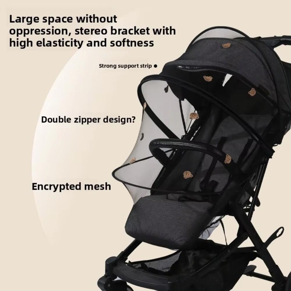 Ventilate Stroller Mosquito Net Mesh Zipper Pushchair Mosquito Net Cartoon Embroidery Folding Baby Mosquito Cover Summer