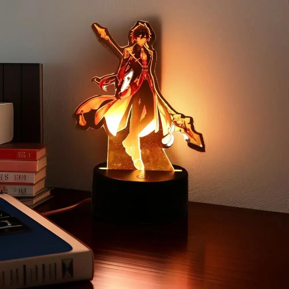 Anime Figures 3D Lamp Zhongli Xiao Genshin Impact LED Night Light Smart Touch Remote RGB Decoration Room Kid Birthday Toys Gifts