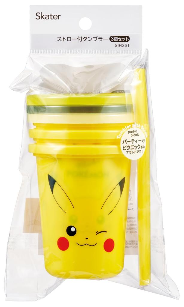 Skater 320ml Tumblers with Set of Made In Pikachu Face Straws, 3, Japan, Pokémon 25, SIH3ST-A