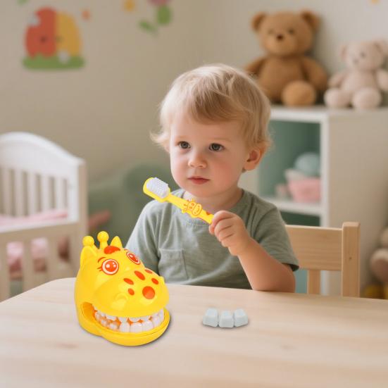 Dětská zubní hrací sada Interaktivní model zubů se zubním kartáčkem Zábavná zubařská hračka ve tvaru žirafy pro hru na role Vzdělávání o ústní hygieně