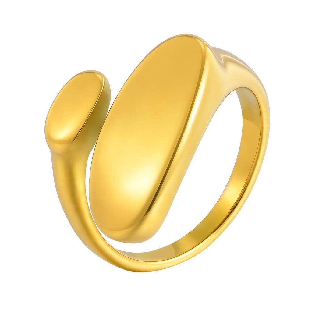Vnox Simple Smooth Gold Finger Rings For Lovers Stainless Steel Irregular Statement Jewelry Ring For Women Men Wedding Gifts