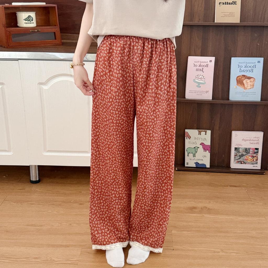 Pure Cotton Home Pants Can Be Worn Outside, Floral Loose Double-layer Yarn Comfortable Air-conditioning Walking Pants, Cotton Yarn Cartoon Pajama Pant