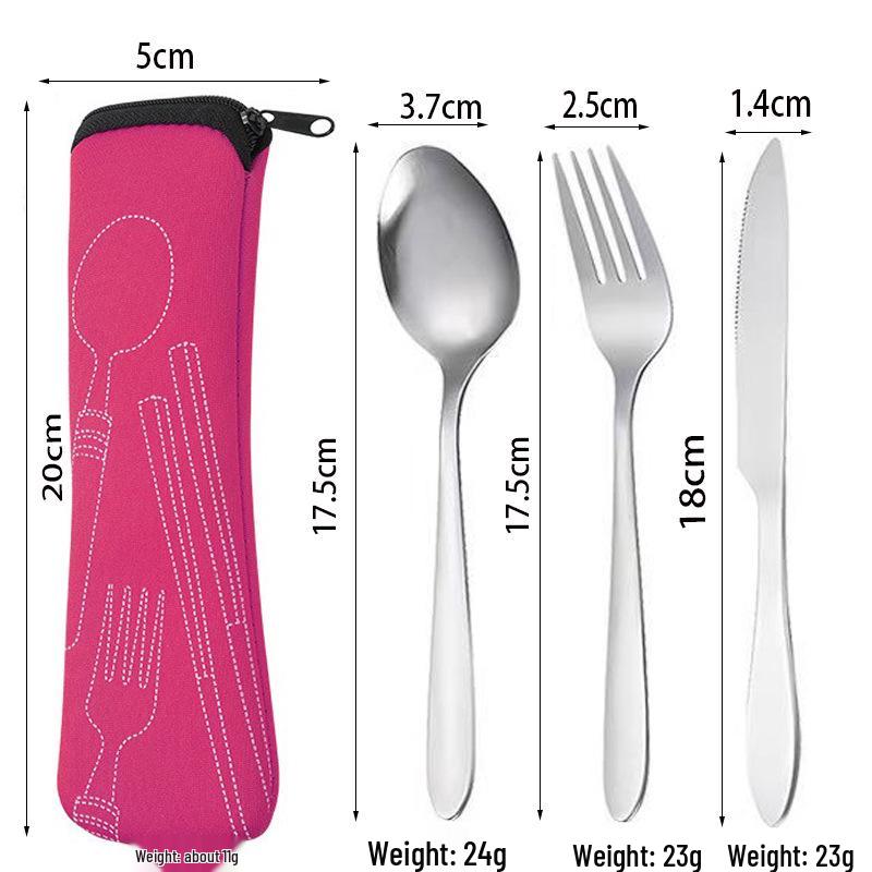 Stainless Steel Cutlery Set: Knife, Fork, Spoon with Cloth Bag - Portable for Student or Picnic Use