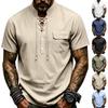 Men's Linen Short Sleeve Shirt with Drawstring Casual Retro Summer Top