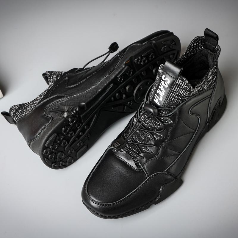 Winter Leder Herrenstiefel Superwarme Herren Schneestiefel mit Fell Herren Freizeitschuhe Walking Sneakers High Top Western Stiefeletten