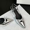 French silver bow bag head sandals women's 2025 summer absolute child thin heel empty single shoes pointed high heels