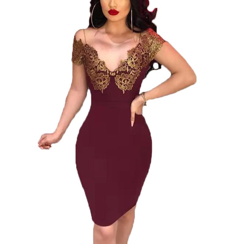 

Плечо Женщины От Глубокий V-образный вырез Бодикон Коктейльное Без спины Вечеринка Клуб Платье Мини XL вино красного
