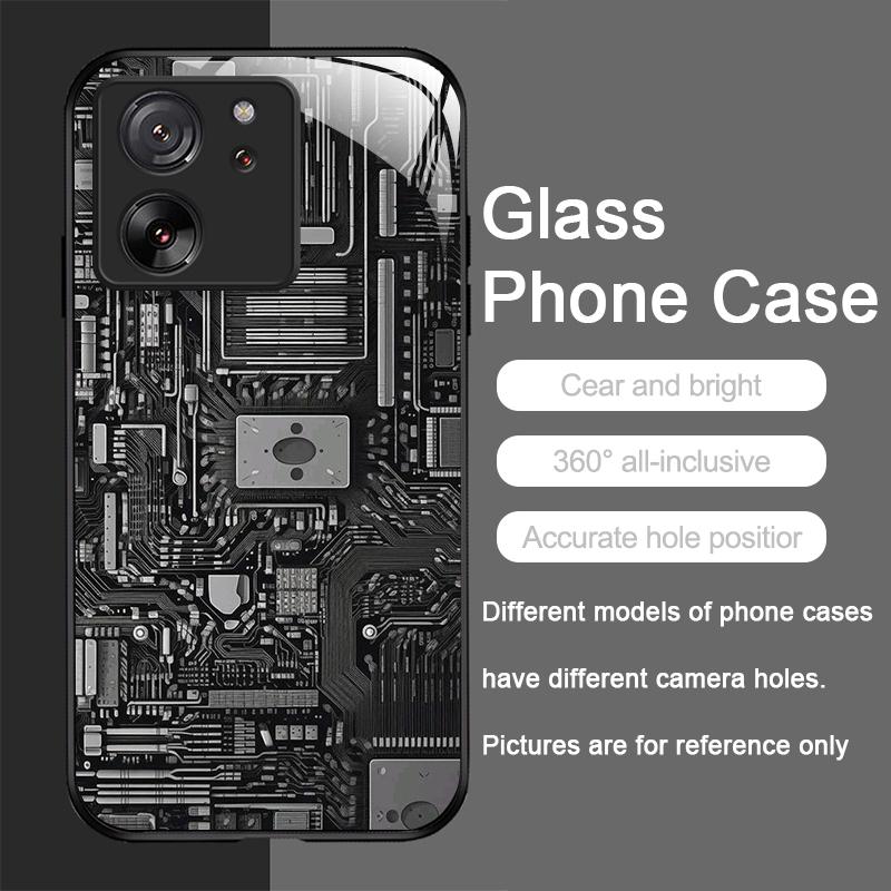 Creative Mechanical Circuit Board Pattern Glass Phone Case for Motorola Moto G85 G84 G75 G55 Edge 50 Fusion 40 Neo 30 Pro Cover