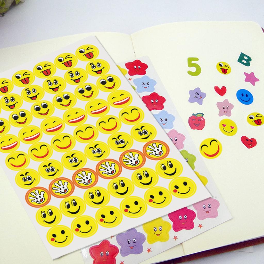 EUSTACE Reward Stickers Large Capacity Smile Face Circular Star Stickers Colorful for Schoolchildren and Teachers' Rewards