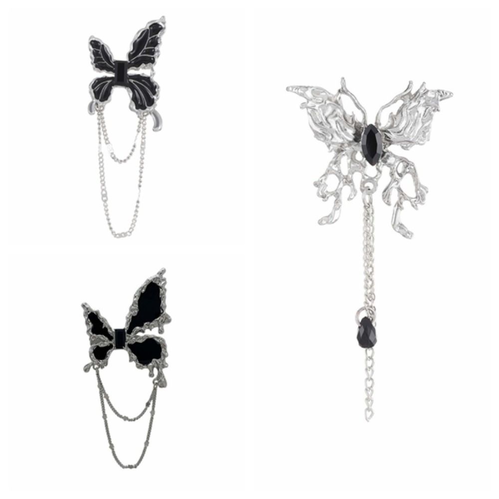 1Pair Wing Metal Butterfly Brooches Rhinestone Butterfly Tassel Badge Pin  Women Gifts