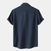 Men Solid Color Linen Short Sleeve Shirt Loose Casual Summer Button Up Top